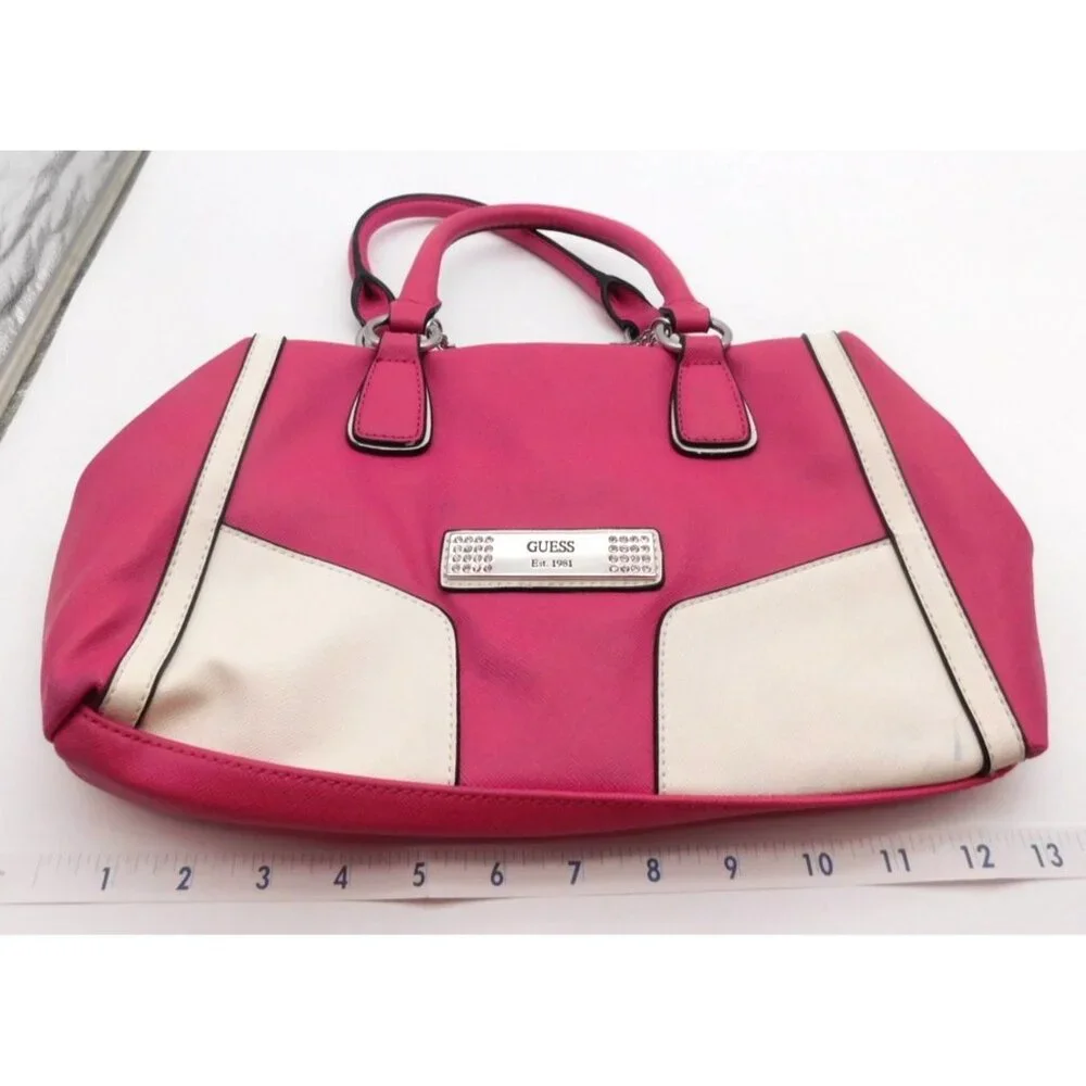 Guess Satchel Handbag with Matching Wallet Set Hot Pink White Y2K Charms